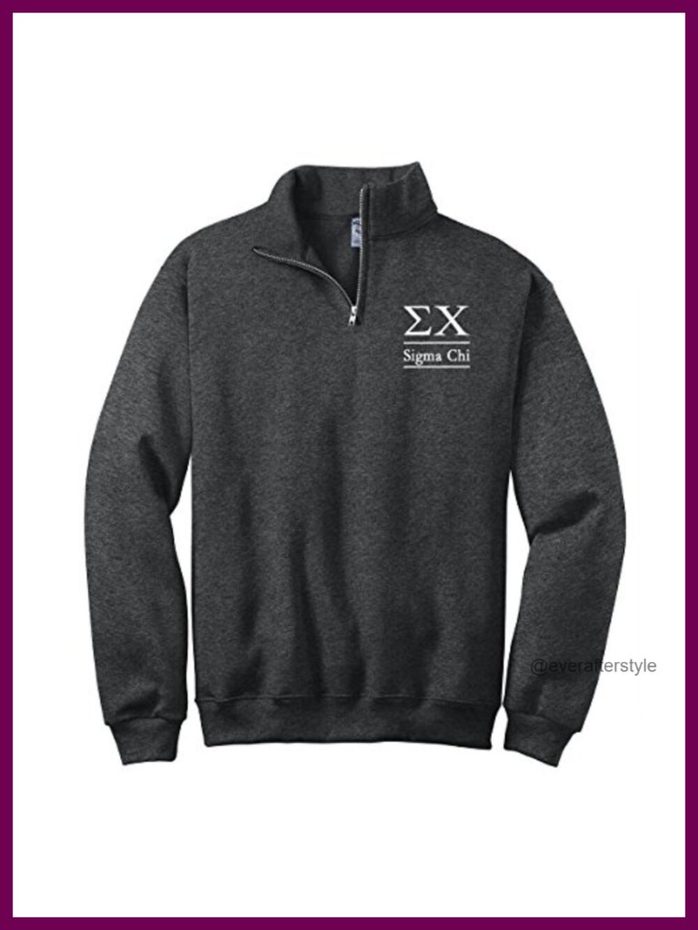 Sigma Chi Quarter Zip Pullover Sweatshirt Embroidered Cadet Collar